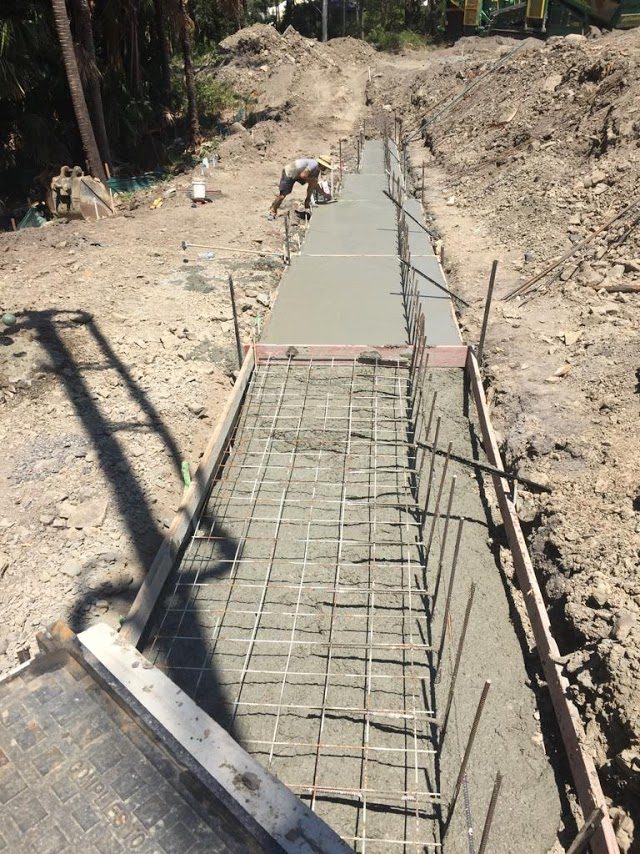 Concrete footings poured in preparation for a Sydney retaining wall